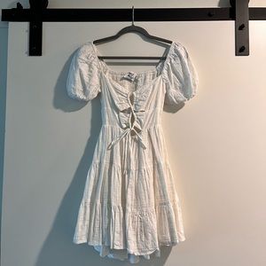 White lace front mini dress